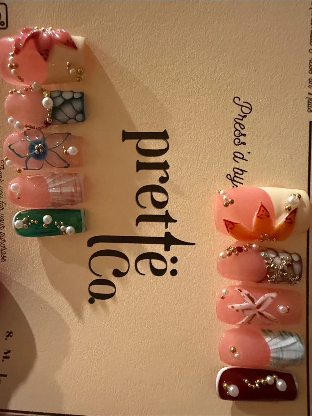 Handmade acrylic Pink Floral Gem Press-On Nails